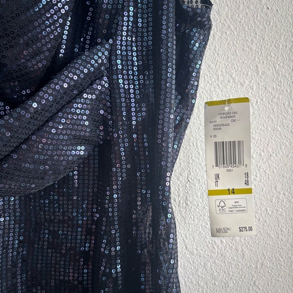 NWT Anne Klein Navy Sequined Sleeveless Blouse Formal Event Designer Top - Picture 3 of 7